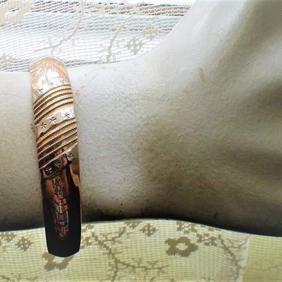 Vintage Russian Russia USSR 14K 585 Rose Pink White Gold Domed Cuff Bracelet - Picture 9 of 9